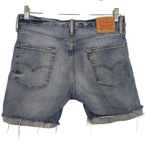 Levi's 513 Cutoff Blue Denim Jean shorts Womens W32 Distressed Frayed Hem - Picture 2 of 14